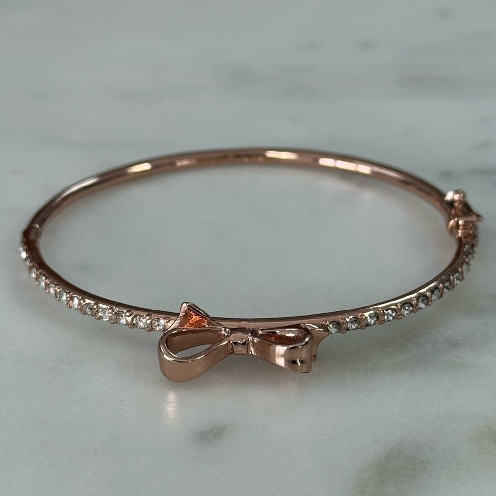 Kate Spade Rose Gold & Crystal Mini Bow Love Notes Hinged Bracelet